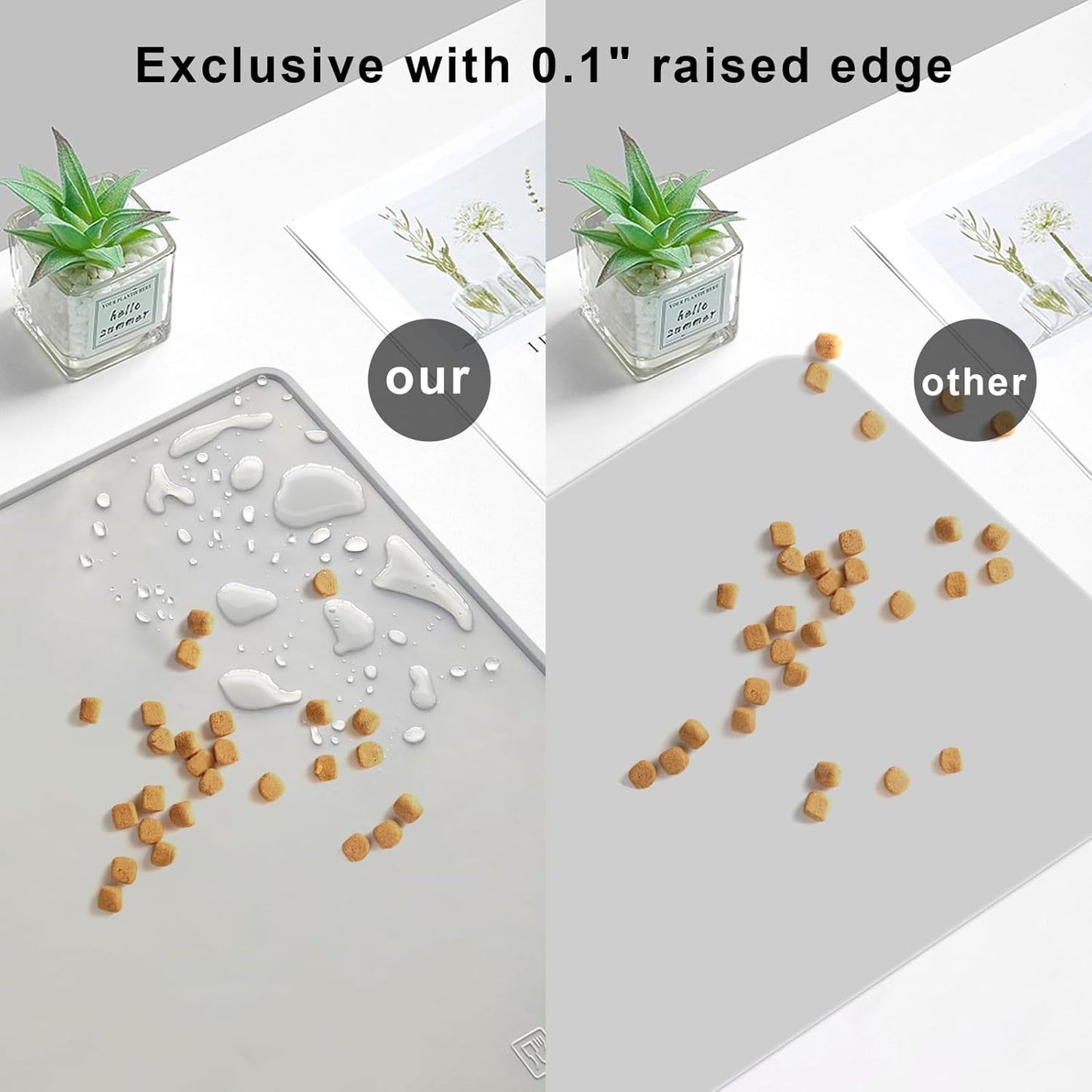 KVK Dog Water Mat 2-Pack 20×16in - Silicone Dog Mats for Food and Water, Non-Slip Pet Feeding Mat for Floors, Waterproof Cat Bowl Mats to Prevent Spills -Dark Gray & Silver Gray