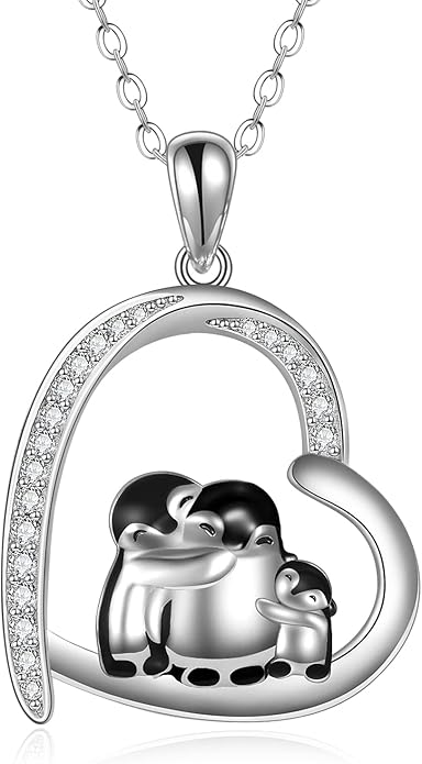MONGAS Penguins/Guinea Pig/Pig/Fox/Corgi/Frog/Bunny/Koala8/Cow/French Bulldog Necklaces Penguin Gifts 925 Sterling Silver Hugging Penguins Cute Animal Jewelry for Women Sister