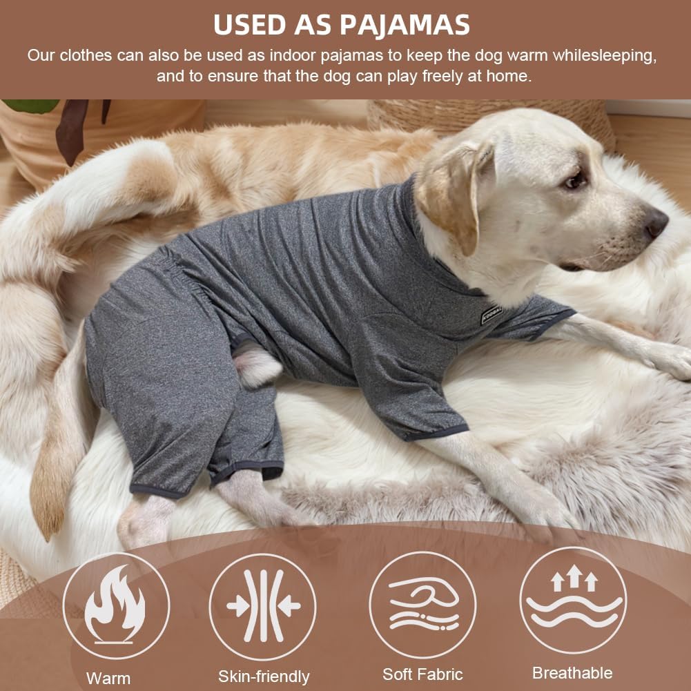 Dog Pyjamas PJS Sweater Clothes and Home Clothing Suitable for Small to Medium Breeds of Dogs, Dog Neutering Suits, Extra-Large Stretch Fabric, Four-Legged Clothes(Thin Forid Gray, L)