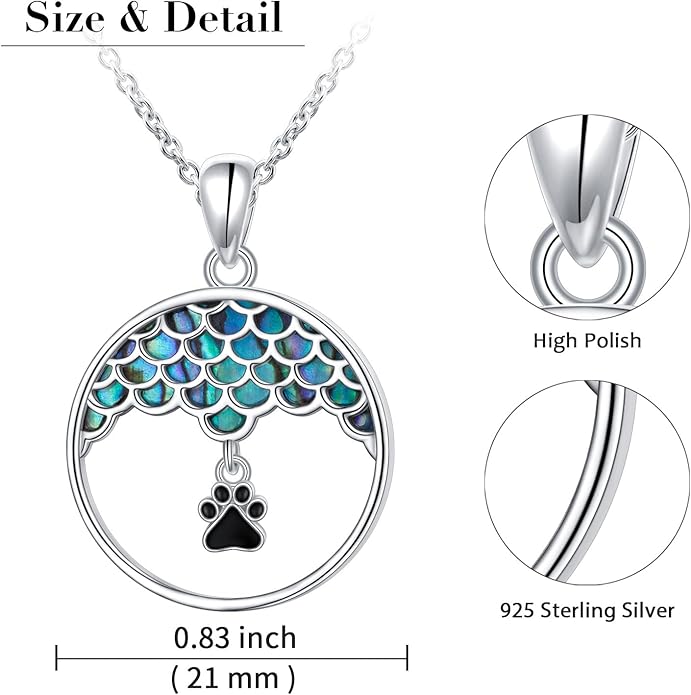 Ladytree S925 Sterling Silver Puppy Dog Cat Pet Paw Print Pendant Necklace 18 inches
