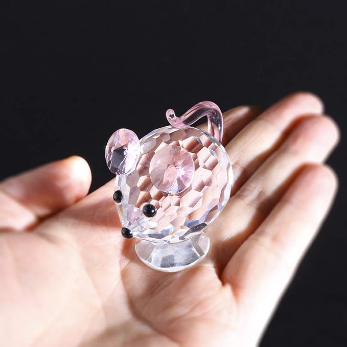 H&D HYALINE & DORA Pink Mouse Tiny Crystal Figurines Clear Glass Art Pet Animals Collectible Gift Home Decor