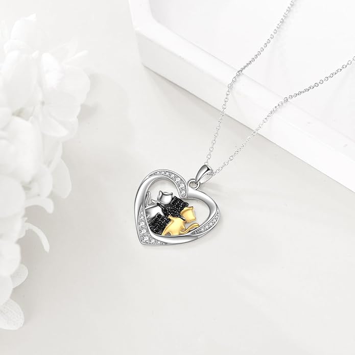 Cat Necklace Sterling Silver Cat Pendnat with Rose Quartz Pearl Jewelry Gifts for Women Cat Lovers