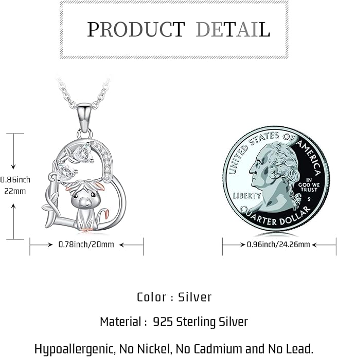 Heart Animal Necklace 925 Sterling Silver Cute Animal Pendant Jewelry Birthday Gifts for Women Girlfriend Mom Animal Lovers