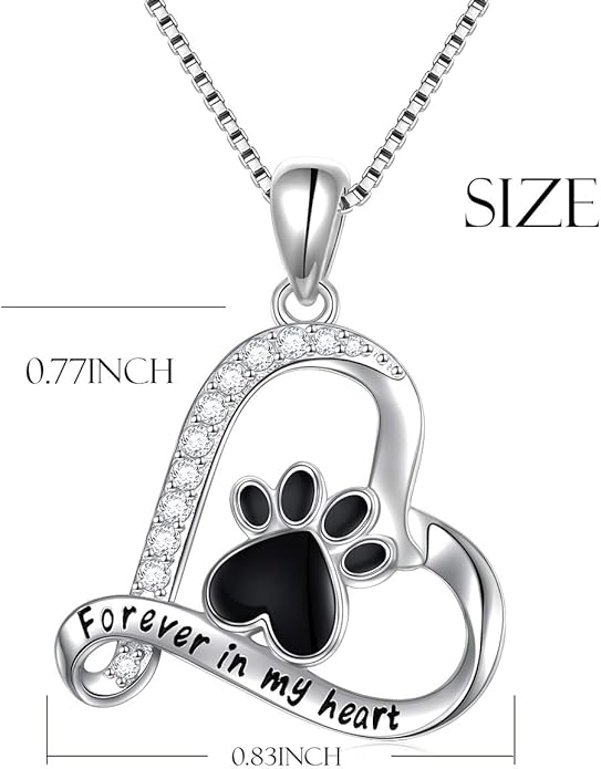 Ladytree S925 Sterling Silver Puppy Dog Cat Pet Paw Print Pendant Necklace 18 inches