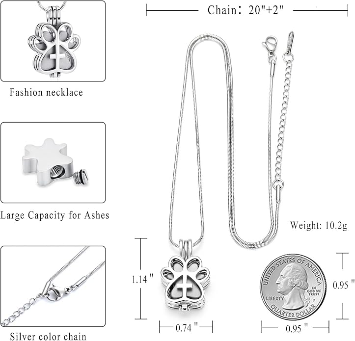 Pet Cremation Jewelry for Dog/Cat Paw Stainless Steel Memorial Locket Urn Necklace with Hollow Urn Cremation Jewelry for Ashes