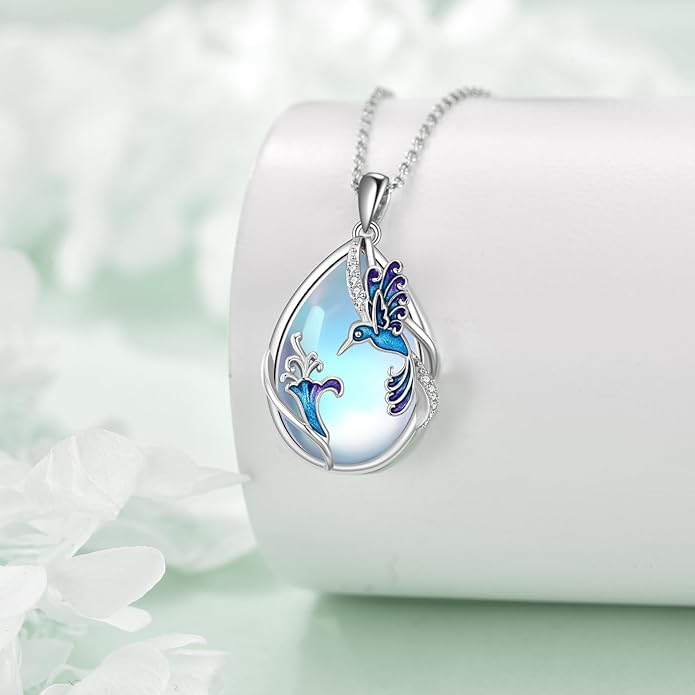 KQF Dragonfly/Butterlfy/Cat/Jellyfish/Bunny/Axolotl/Bee/Mermaid/Hummingbird/Elephant Necklace for Women Sterling Silver Moonstone Pendant Necklace Dragonfly Jewelry Gifts for Women