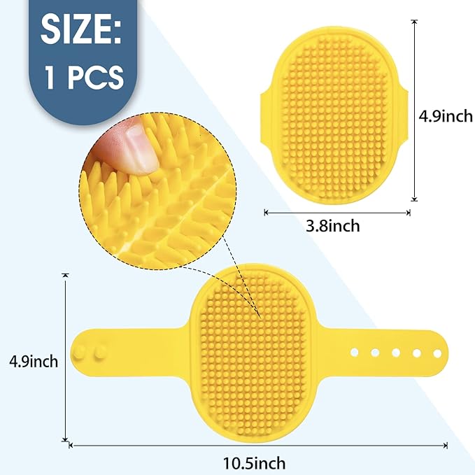 Dog Grooming Brush, Lilpep Pet Shampoo Bath Brush Soothing Massage Rubber Comb with Adjustable Ring Handle for Long Short Haired Dogs and Cats (Yellow, pack of 1)