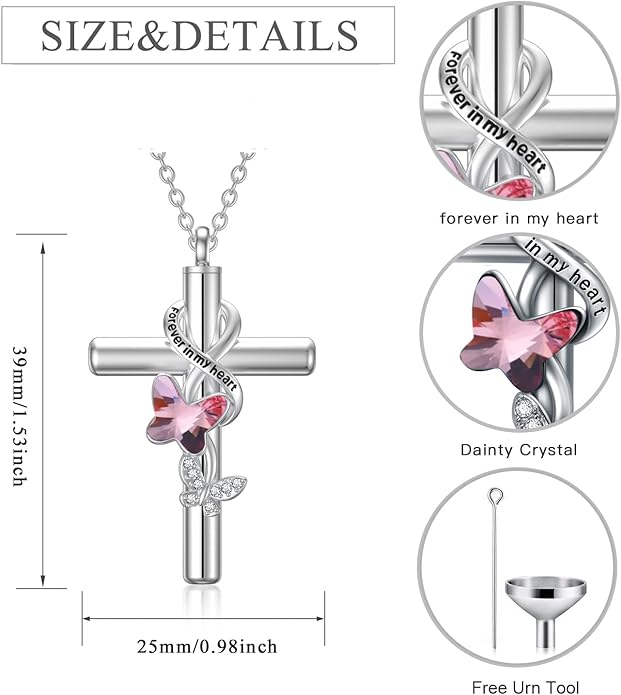 Cross Urn Necklace for Ashes 925 Sterling Silver Cremation Jewelry with Funnel Filler Kit Ashes Necklace for Human Women Girl Pets