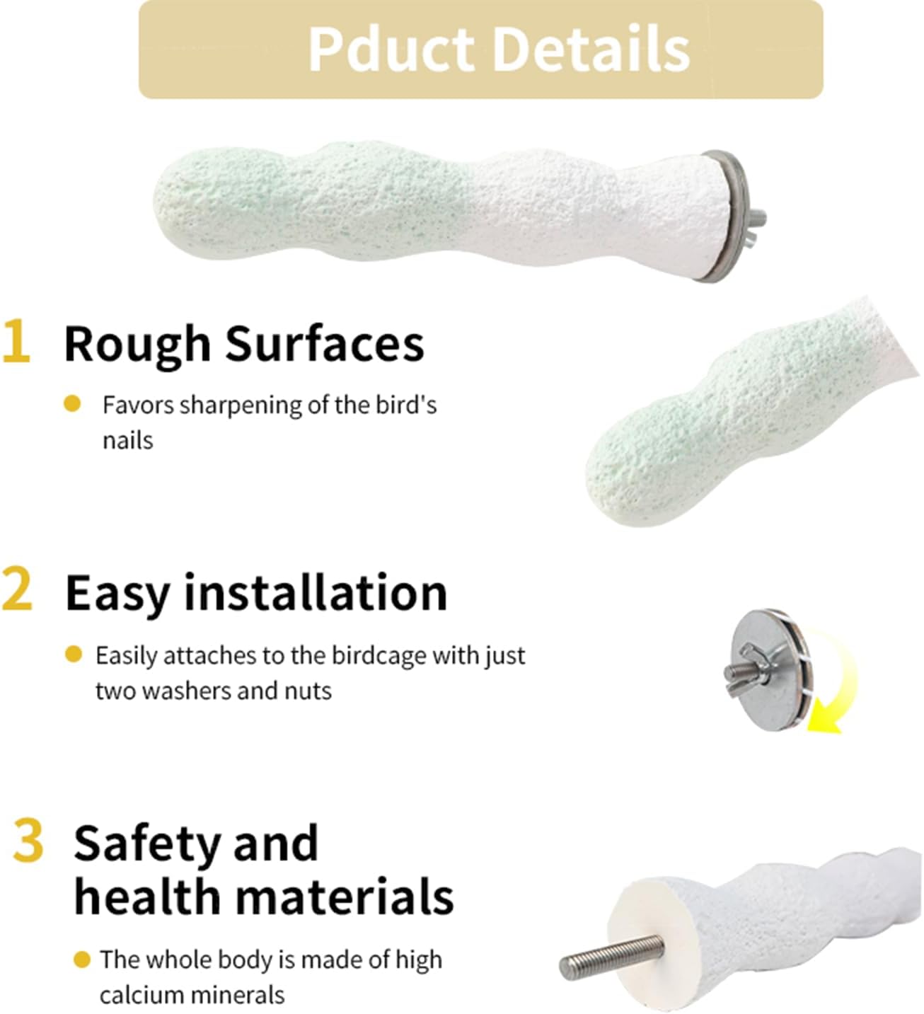 Bird Perches for Cage, Abrasive Surface High Calcium Mineral Parrot Perch Stand - Bird Nail File for Claw & Beak Health, Colorful Ceramic Bird Cage Accessories (Green, Coral)