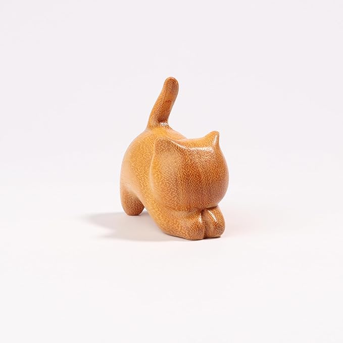 Cat Wooden Figurine,Handmade Wood Figurine Carved Sculpture Home Decor Miniature Animal Art Statue Collectible,Desk Decoration Lovely Gift Garden Decor Figurine Table Decoration Living Room Decoration