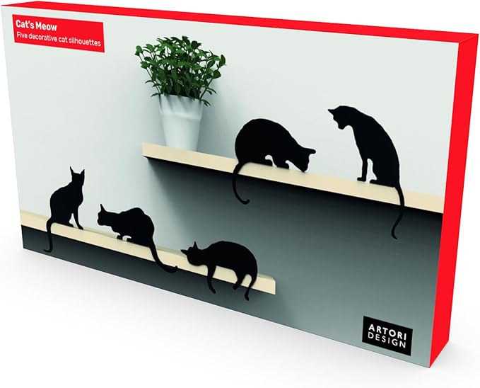 Cat Figurine for Home Decorations and Living Room Decorations - Funny Cat Stuff for Cat Lovers - Metal Cat Decorations, Cat Statue for Shelf Decor - Cat's Meow Cats Figurines Set of 5, Black Cat Decor