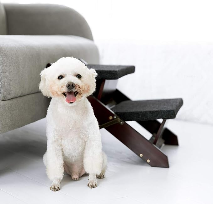 MEWANG Wooden Pet Stairs/Pet Steps - 2-in-1 Foldable Stairs & Ramp for Beds and Cars - Portable Dog/Cat Ladder Up to 110 Pounds