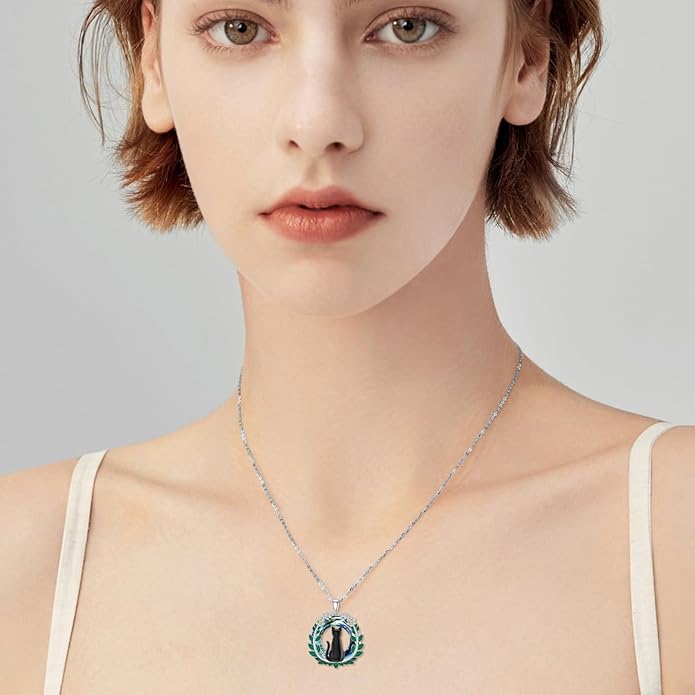 Cat Necklace for Women 925 Sterling Silver Black Cat Pendant Necklace with Crystal Cute Animal Jewelry Gift for Women