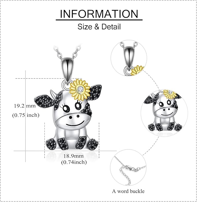 Cow/Dinosaur/Giraffe/Fox/Monkey/Frog/Lion Pendant Necklaces for Girls 925 Sterling Silver Cute Animal Necklace Gift for Women Birthday Gift for Daughter/Niece/Granddaughter