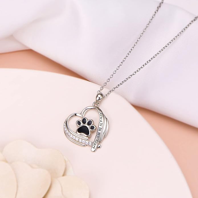 Ladytree S925 Sterling Silver Puppy Dog Cat Pet Paw Print Pendant Necklace 18 inches