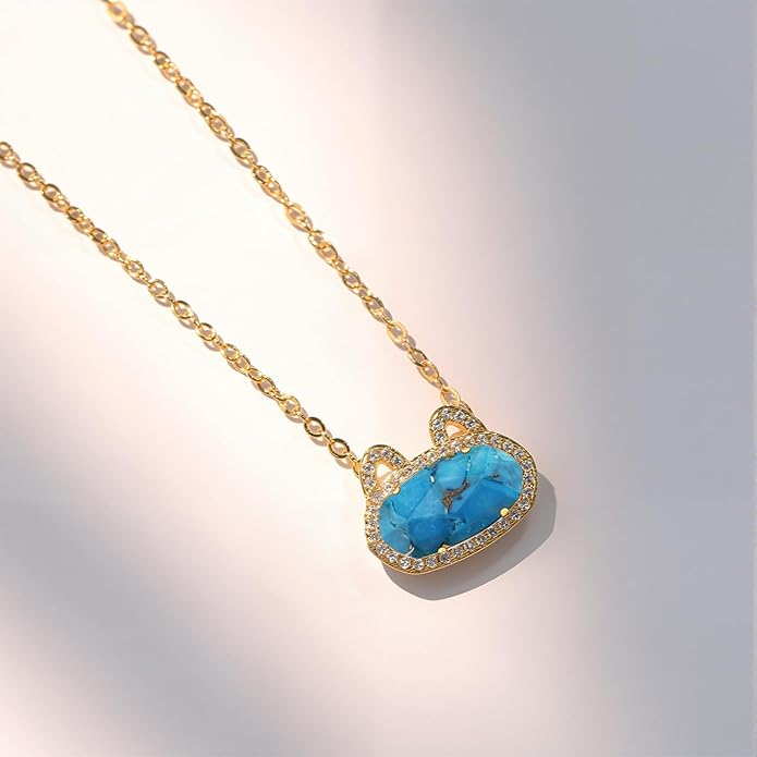 Fashion Jewelry Cat Necklace Collection for Women - Gold & Silver Plated Brass Pendant with Natural Gemstone, Dainty Cute Animal Jewelry Gift (Multiple Styles)