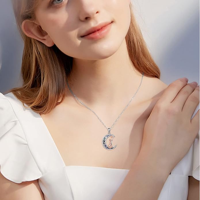 Sterling Silver Cute Animal Pendant Necklace Fox/Snake/Unicorn/Owl on Moon/Rabbit/Horse Necklace Jewelry Gifts for Women Mom Sister