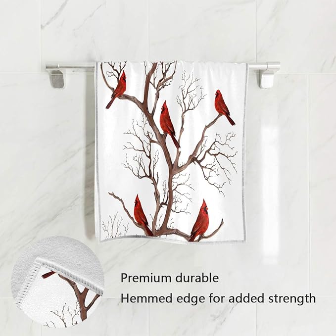 Pfrewn Northen Red Cardinals Branches Hand Towels 16x30 in Rustic Farmhouse Christmas Winter Bathroom Towel Ultra Soft Highly Absorbent Guest Towel Xmas Bathroom Decor Gifts