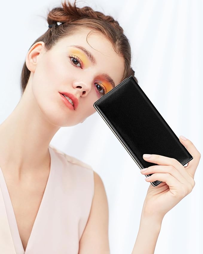 Nipichsha Womens Wallet, RFID Slim Wallets for Women, Thin Ladies Credit Card Holder Purse, Cute Leather Bifold Clutch Billfold with 11 Card Slots & ID Window, Black