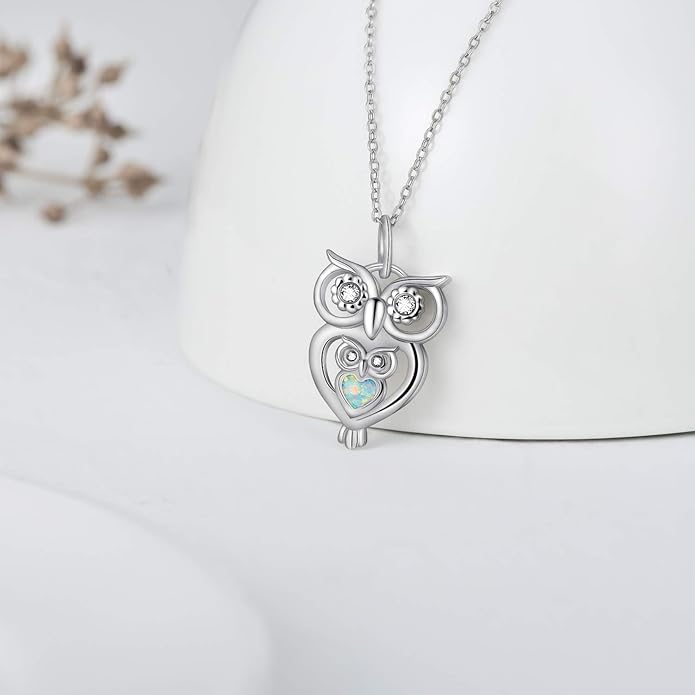 JUSTKIDSTOY Opal Owl Necklace for Women 925 Sterling Silver Pendant Necklace Animal Ornament Owl Jewelry Christmas Gifts for Mother