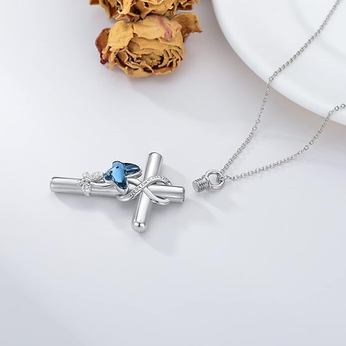 Cross Urn Necklace for Ashes 925 Sterling Silver Cremation Jewelry with Funnel Filler Kit Ashes Necklace for Human Women Girl Pets