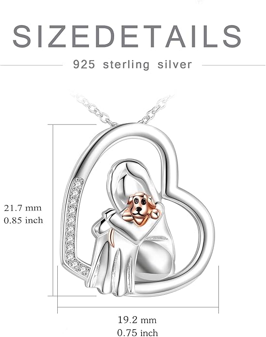 POPKIMI Cat Lover Pendant Necklace Dog Lover Necklace 925 Sterling Silver Crystal Cat Memorial Gifts for Women Animal Heart Jewelry Birthday Gifts