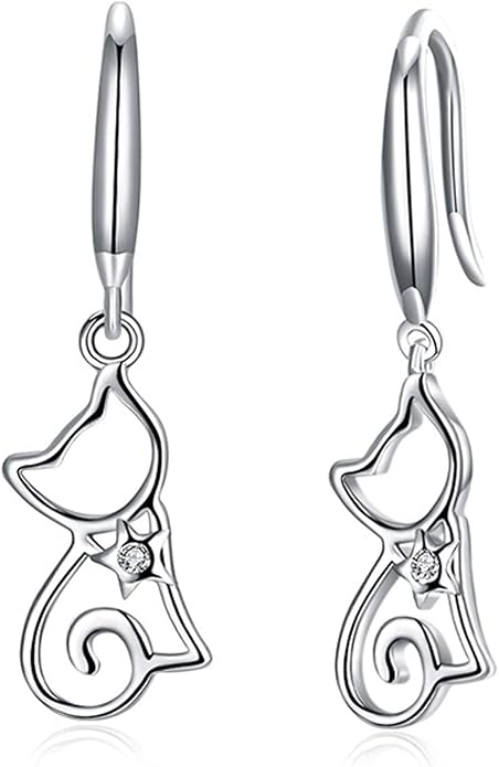 Cute Cat Earrings Stud Pearl Earrings for Women Mouse Cubic Zircon Hypoallergenic Earrings Christmas Birthday Gift