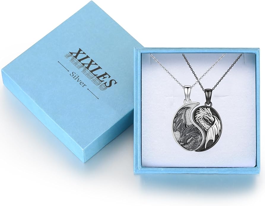 Yin Yang Matching Jewelry Set 925 Sterling Silver Yin Yang Friendship Couples BFF Pendant Necklace Jewelry for Her Him Women Men