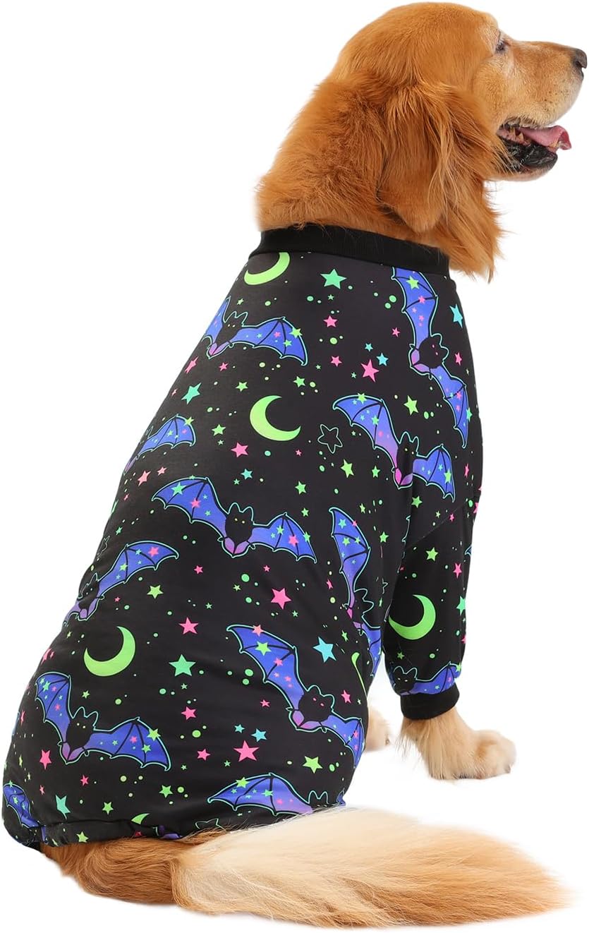 HDE Dog Pajamas One Piece Jumpsuit Lightweight Dog PJs Shirt for M-3XL Dogs Starry Bats - S