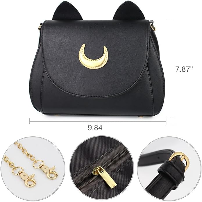 Moon Luna Cat Purses Pu Leather Gothic Purse Cosplay Moon Sailor Bag Handbags Shoulder Bags