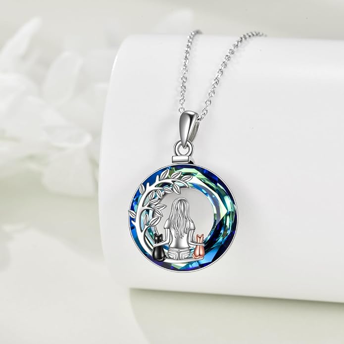 YFN Cat Necklace Sterling Silver Jewelry for Women Cat Jewelry Gifts
