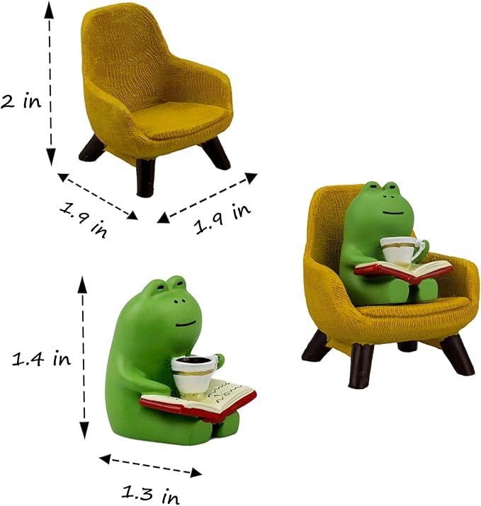 Miniature Frog Figurines - Funny Frog Sculpture for Shelf, Desk Decoration - Frog Desk Accessories - Perfect Cute Frog Gift for Frog Lovers(Yellow Sofa)