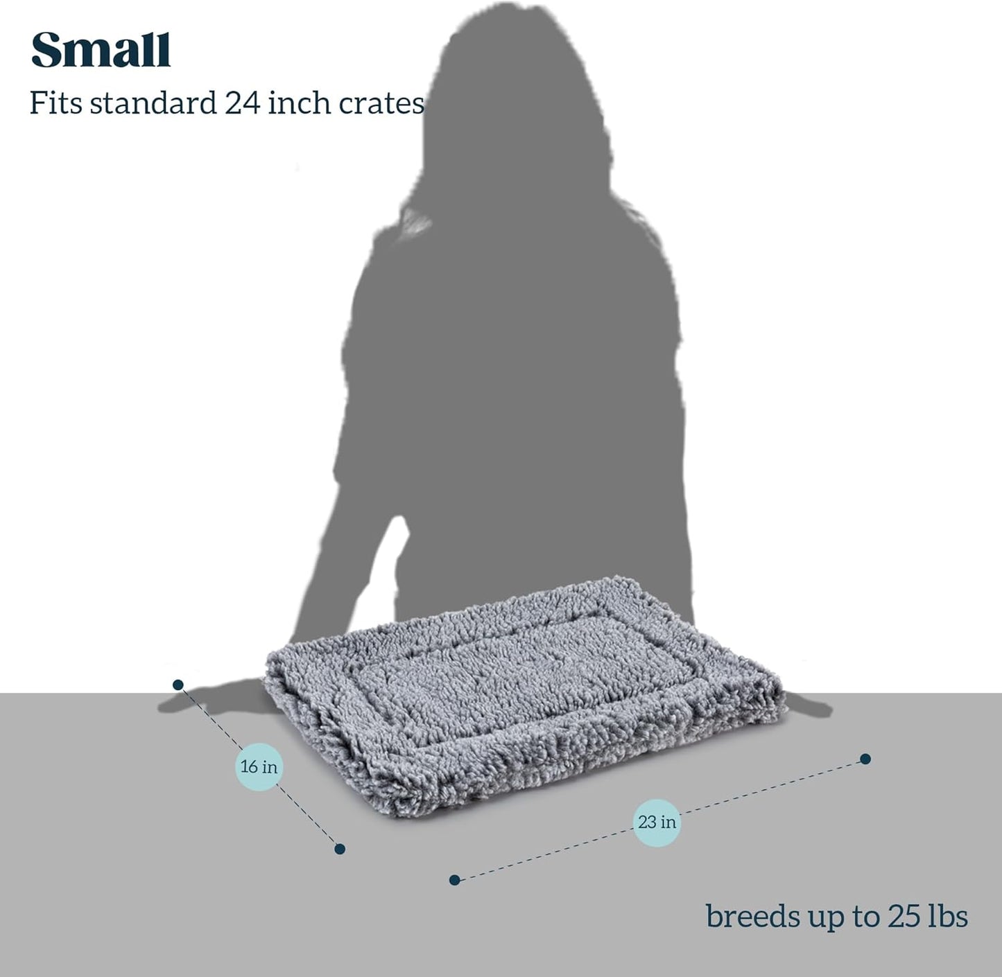 Stoutwool Indestructible Dog Bed - Fluffy Chew Proof Dog Crate Pad - Tough Kennel Pad for Aggressive Chewers - Washable, Ideal for Small Breeds & Fits 24-Inch Crate - 23"x16", Charcoal