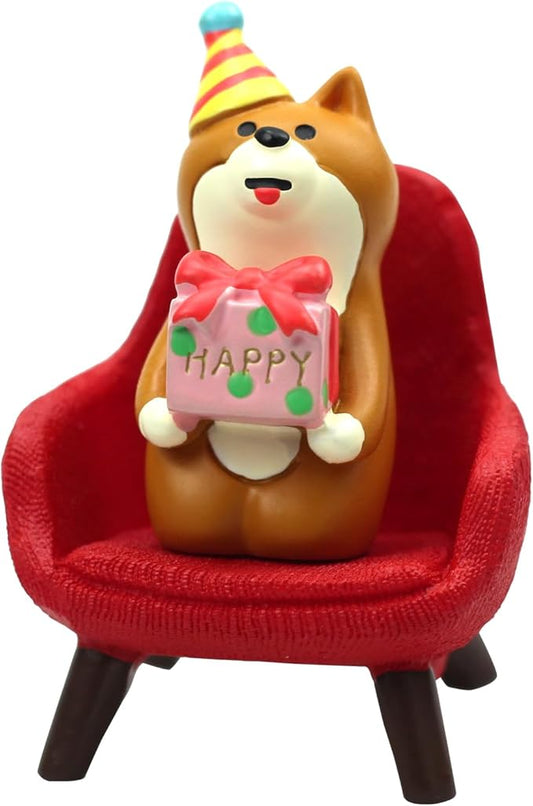 Cute Mini Puppy Holding a Gift - Resin Figurine for Office, Home Decoration for Dog Lovers - Red Sofa