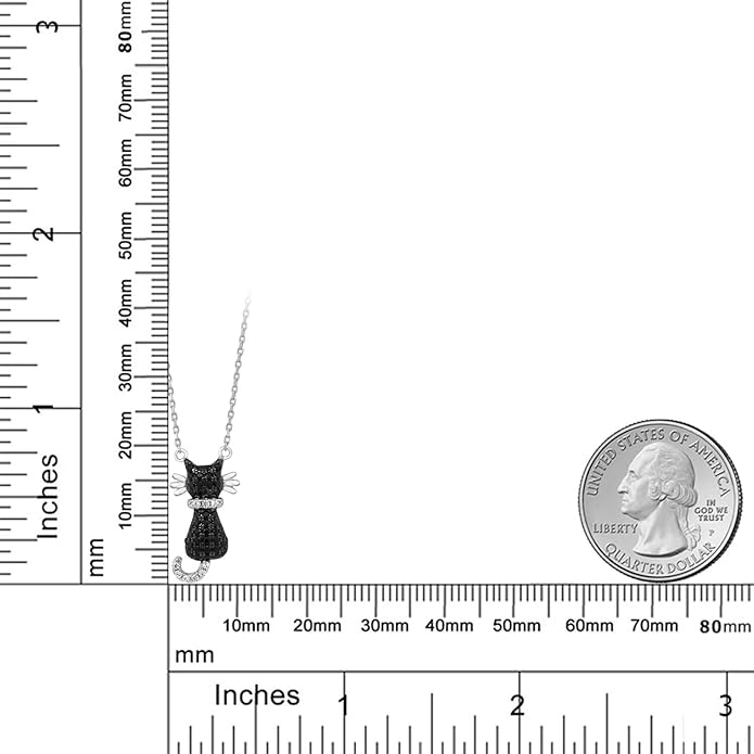 Gem Stone King 925 Sterling Silver Round Zirconia Sitting Black Cat Pendant Necklace For Women with 18 Inch Silver Chain