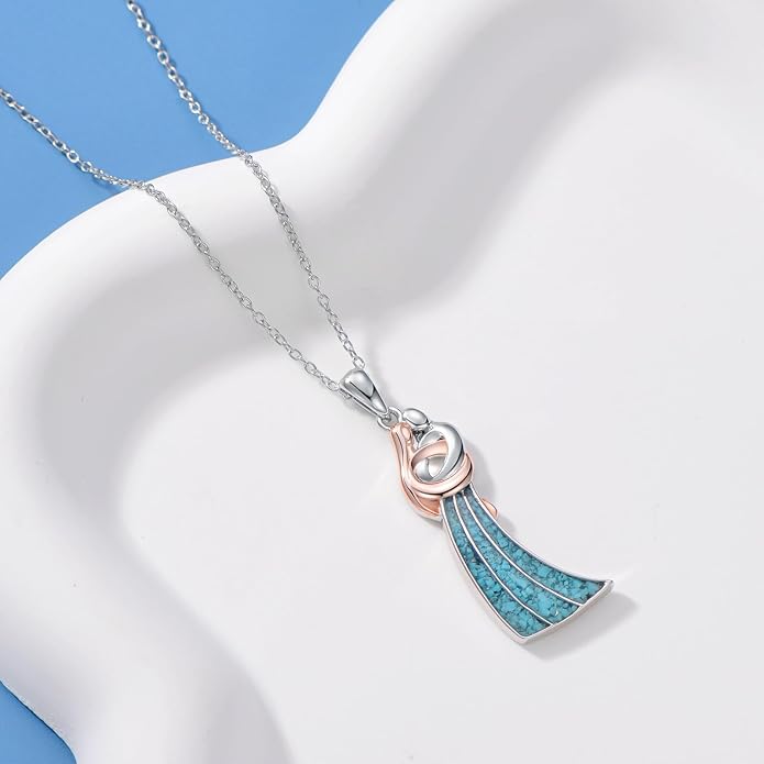 Couple Hug Necklace 925 Sterling Silver Cat/Fox Couples Hugging Turquoise Necklace Couples Jewelry as Valentine's Day Gift for Women