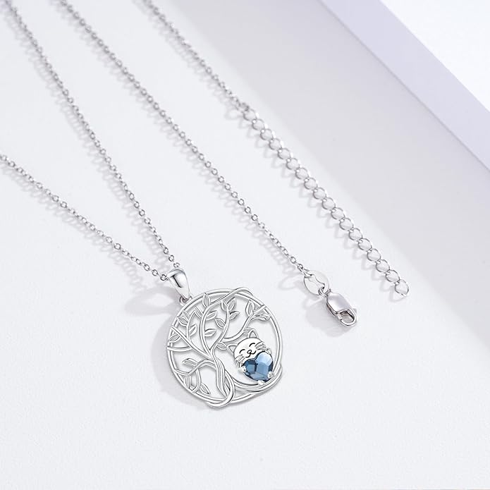 JUSTKIDSTOY Sterling Silver Cute Animal Pendant Necklace with Crystal Cat Pendant - Women's Cat Lovers Jewelry Gift