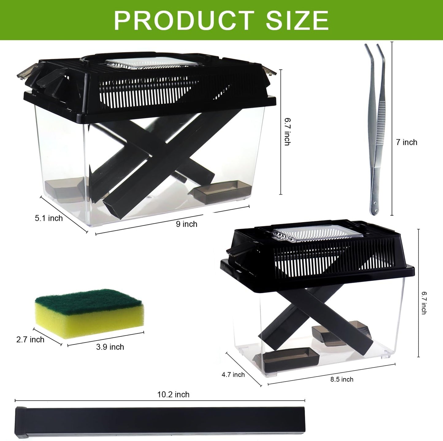 2-Pack Critter Keeper, Large and Middle Sizes, Equipped with Food Tweezers and Brushes, Cricket Pen with Dispenser Tubes, Insect Keepers for Reptiles Bearded Dragon Gecko Lizards