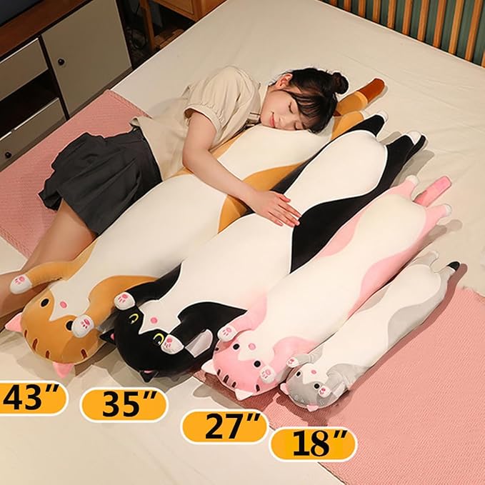 Pink Cat Long Plush Pillow Kitty Stuffed Animals Soft Sleeping Throw Pillow Doll Toy (Pink,27inches)