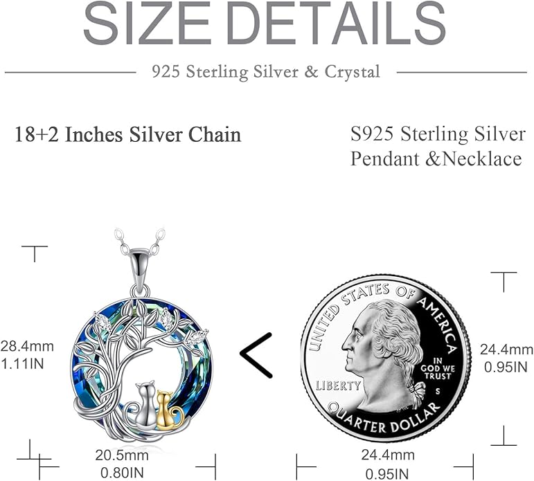 925 Sterling Silver Moon Black Cat Necklace for Women - Tree of Life Jewelry with Abalone Stone - Cat Lover Birthday Gift