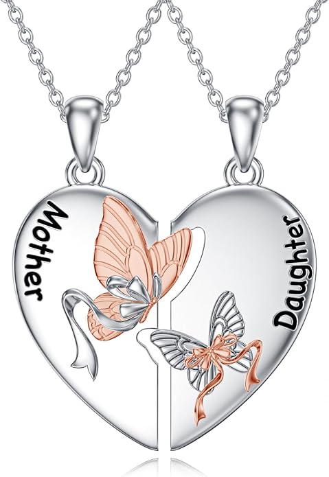 OCJ Mother Daughter Matching Necklaces 925 Sterling Silver Animals Matching Necklace for Mom Daughter 2 Pcs Matching Heart Pendant Birthday Mothers Day Gifts for Mom and Daughter