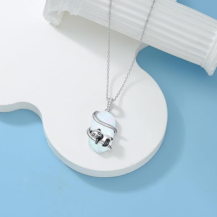 Opal Mama Bear/Panda/Cat/Koala/Sloth/Cardinal/Unicorn Necklace 925 Sterling Silver Opal Animal Pendant Jewelry Birthday Gifts Women Her Mom