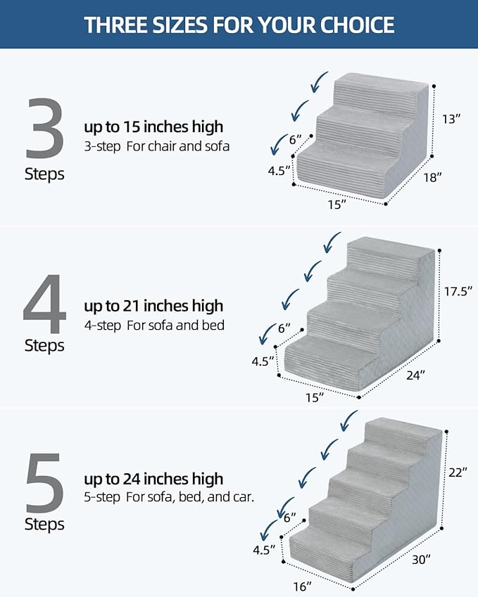 Dog Stairs for Small Dogs,17.5" H,4-Step Dog Steps for Bed and Couch with High Density Foam,Non-Slip Pet Steps for Doggy and Cat,Pet Stairs with a Washable Cover,Grey