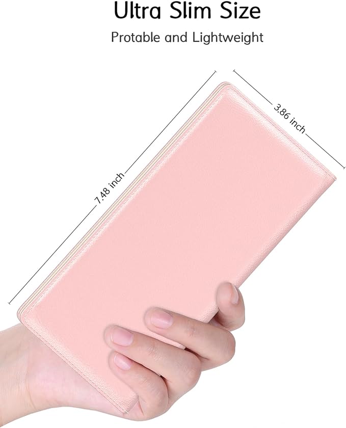 Nipichsha Womens Wallet, RFID Slim Wallets for Women, Thin Ladies Credit Card Holder Purse, Cute Leather Bifold Clutch Billfold with 11 Card Slots & ID Window, Pink