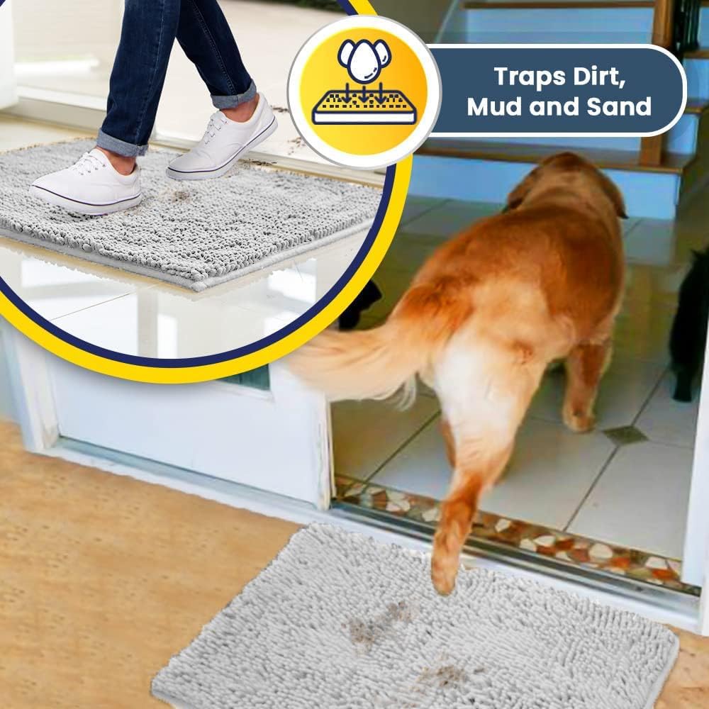 Muddy Mat® Original Dog Door Mat for Muddy Paws, Super Absorbent Microfiber, Non-Slip Washable Pet Rug, Quick Dry Chenille Entryway Carpet, Machine Washable Indoor Outdoor mat, White 48"x60"