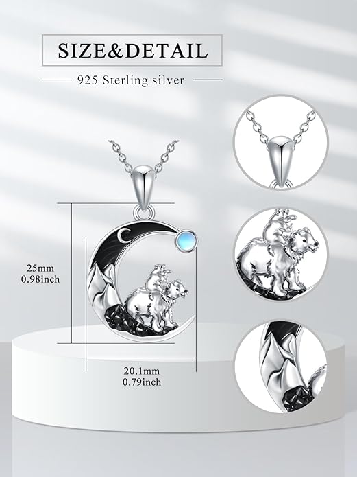 Gothic Jewelry Bat/Cat/Wolf/Dragon/Owl/Fox/Spider/Sun Pendant Sterling Silver Crescent Moon Necklace for Women Girls Black Jewelry Gifts