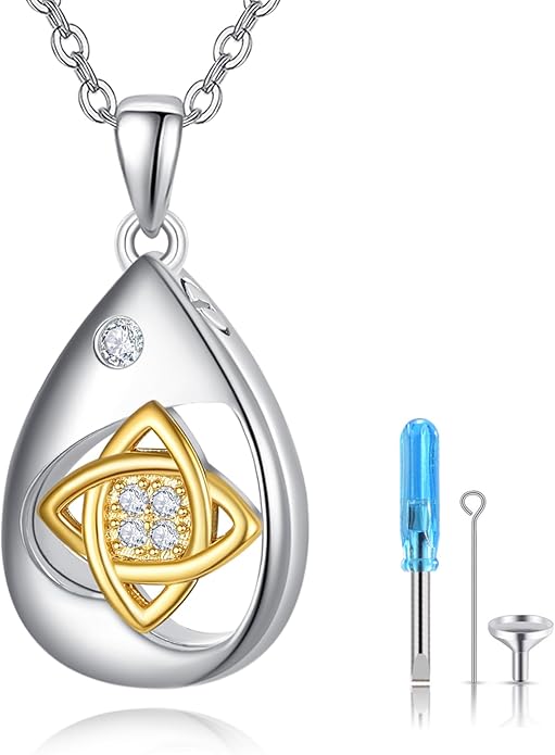 TANGPOET Teardrop Ashes Necklace 925 Sterling Silver Urn Necklace, Cremation Jewellery for Ashes Pendant, Gifts for Women Ladies, with Funnel Filler Kit