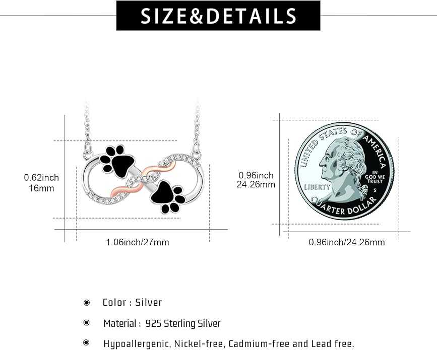 Dog/Paw Print/Infinity Necklace for Women 925 Sterling Silver Heart Dogs Pendant Necklaces Jewelry Christmas Birthday Gifts for Dog Lovers Friends