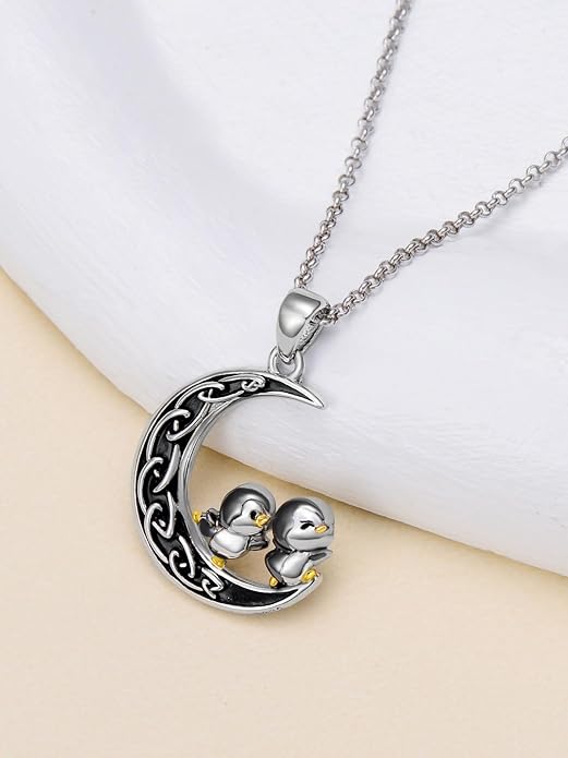 Fox/Cat/Axolotl/Sloth/Panda Necklace Crescent Moon Necklace 925 Sterling Silver Cute Animal Jewelry as Birthday Mothers Day Gifts for Women