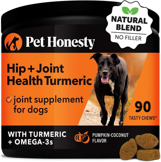 Hip & Joint Turmeric Health - Joint Supplement for Dogs, Omega-3 Fish Oil, Turmeric to Support Overall Health & Ease Stiffness - Advanced Pet Mobility Support - 90 Ct (Pumpkin)